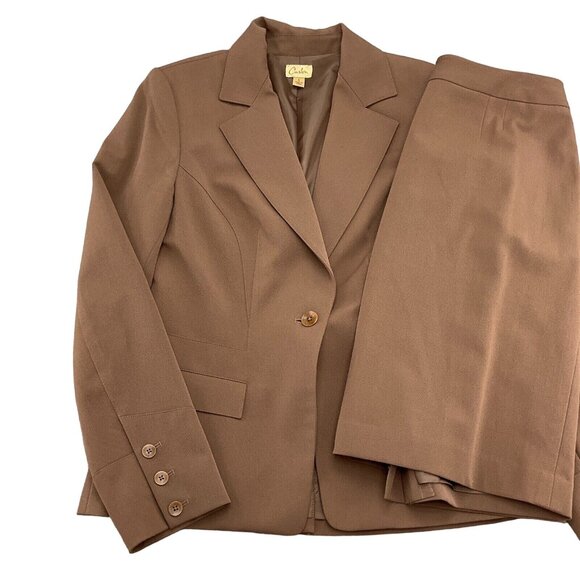Caslon Skirt Suit Women 6/36 29W x 21L Brown‎ Button Peplum Stretch Classic 2pc - Picture 1 of 16